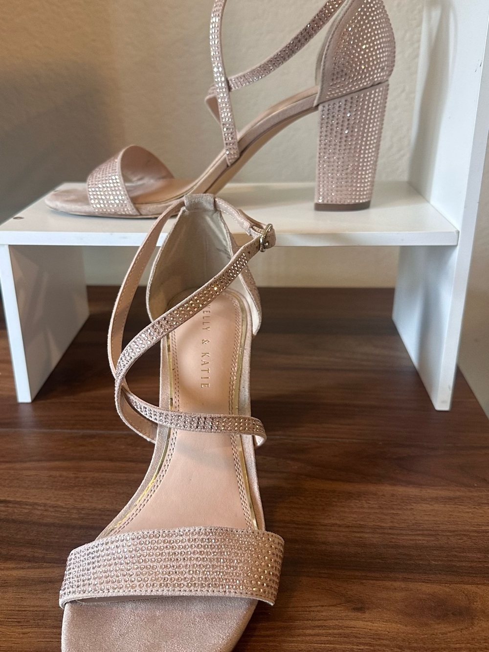 Kelly & Katie Blush Rhinestone Block Heel Sandals
